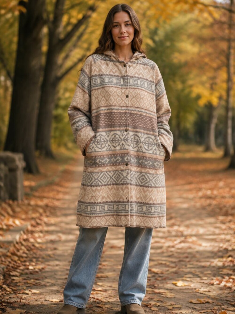 Woolrich Vintage Southwestern Fleece Hooded Parka Coat Size XL Neutral Tribal